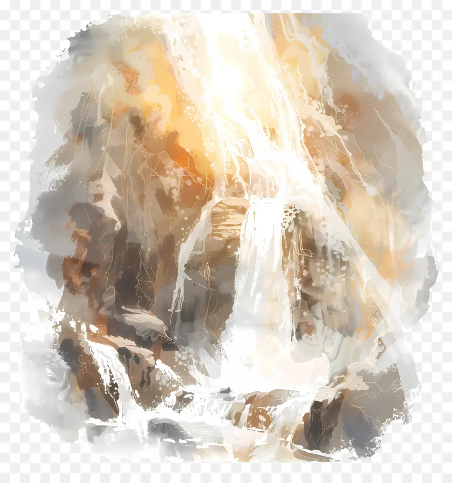 cascata - Dipinto a cascata nella foresta con sfondo nebbioso