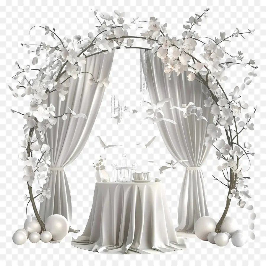 đám cưới trang trí - Vòm đám cưới thanh lịch với đồ trang trí màu trắng