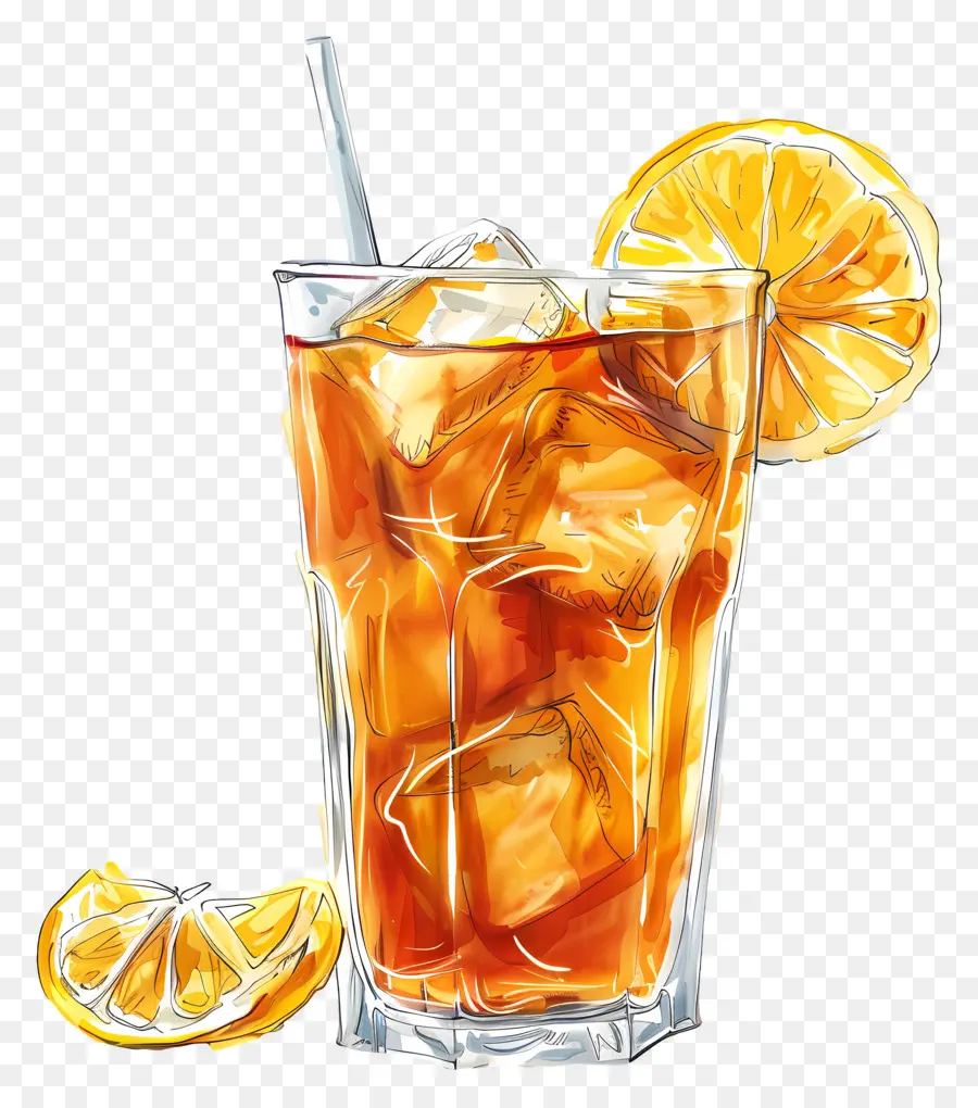 iced tea watercolor painting lemon slices glass of iced tea transparent glass