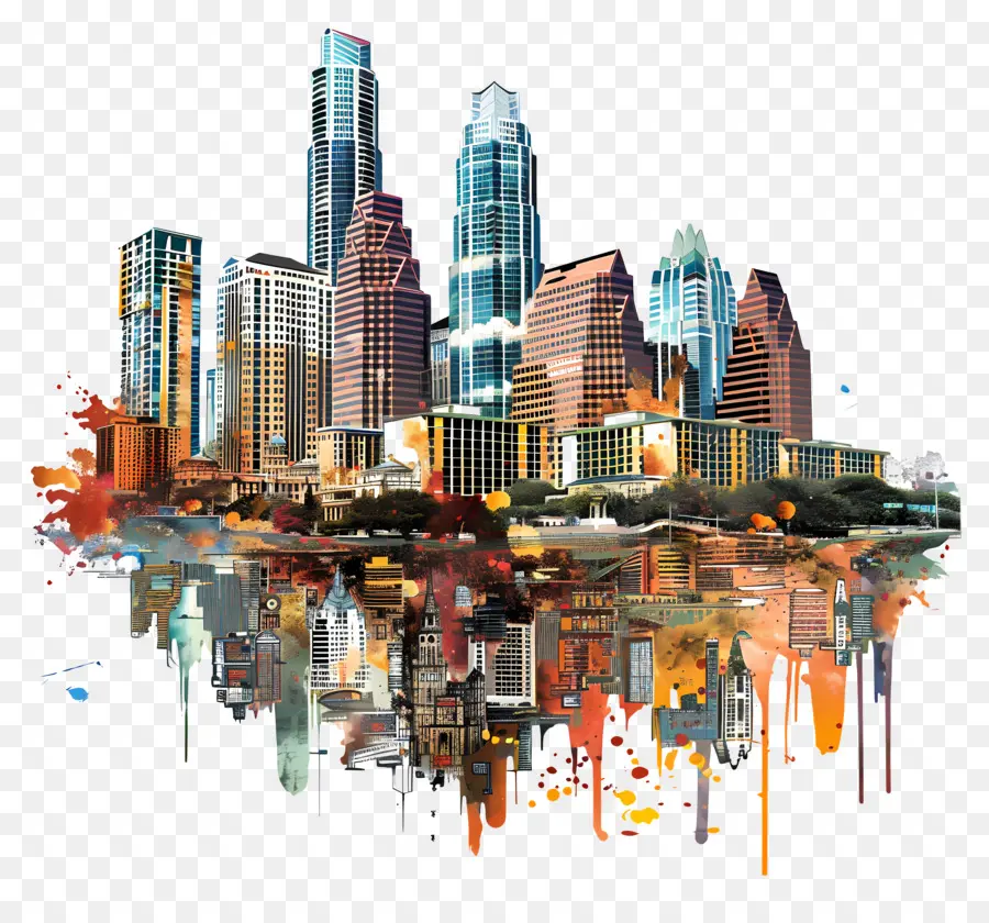 skyline della città - Skyline della città digitale con schizzi di vernice spray
