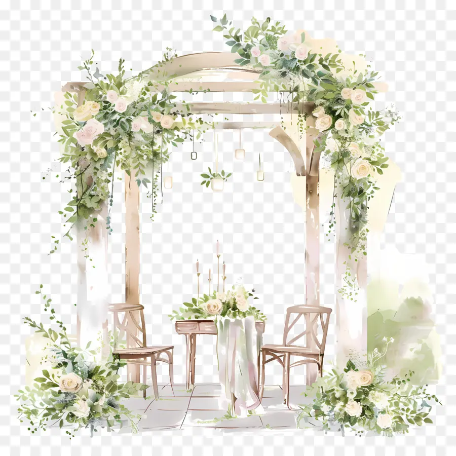 sposa e lo sposo - Cerimonia nuziale all'aperto con verde e candele