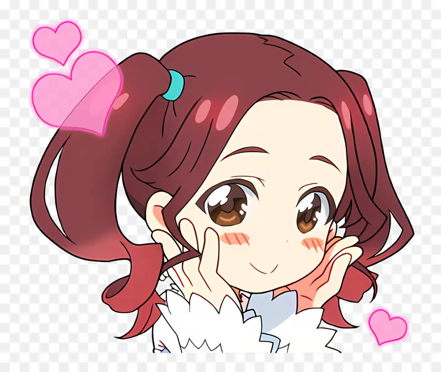 Due volte Cartoon Girls South Corean Anime carino - Personaggio anime con palloncini cardiaci, sorridendo innocentemente
