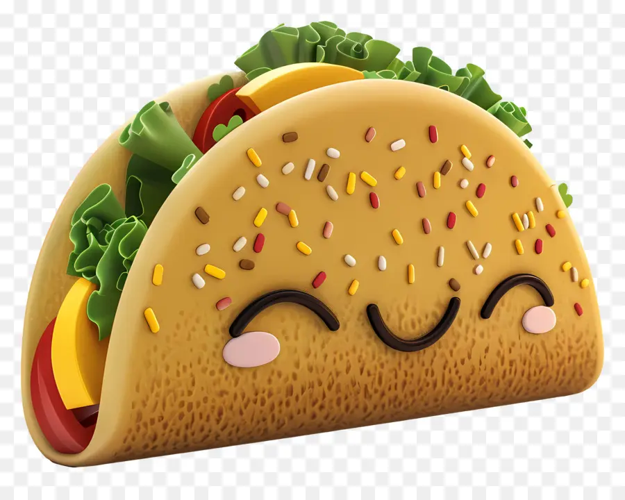 3D Cartoon Food Cartoon Taco lächelnd Taco Taco mit Brille Schnurrbart Taco - Happy Taco mit Brille und Schnurrbart