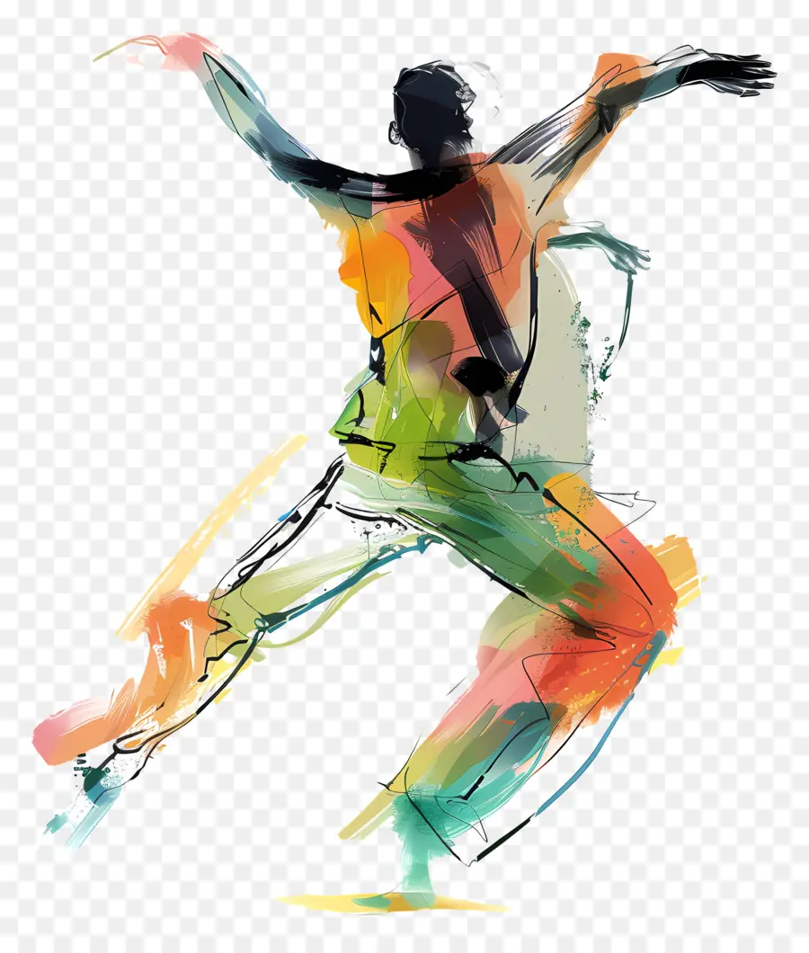 internationale Tanz Tag - Farbenfrohe Tänzer in der Luft, energisch gemalt