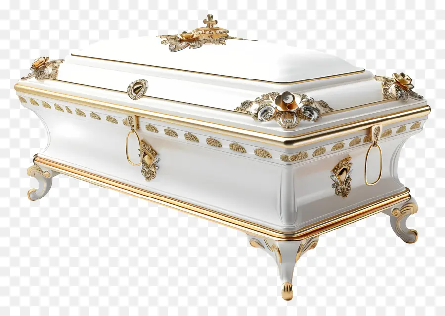 Đám tang White Casket Gold Design Pha lê trang trí công phu - Quan tài trắng trang trí công phu với thiết kế vàng