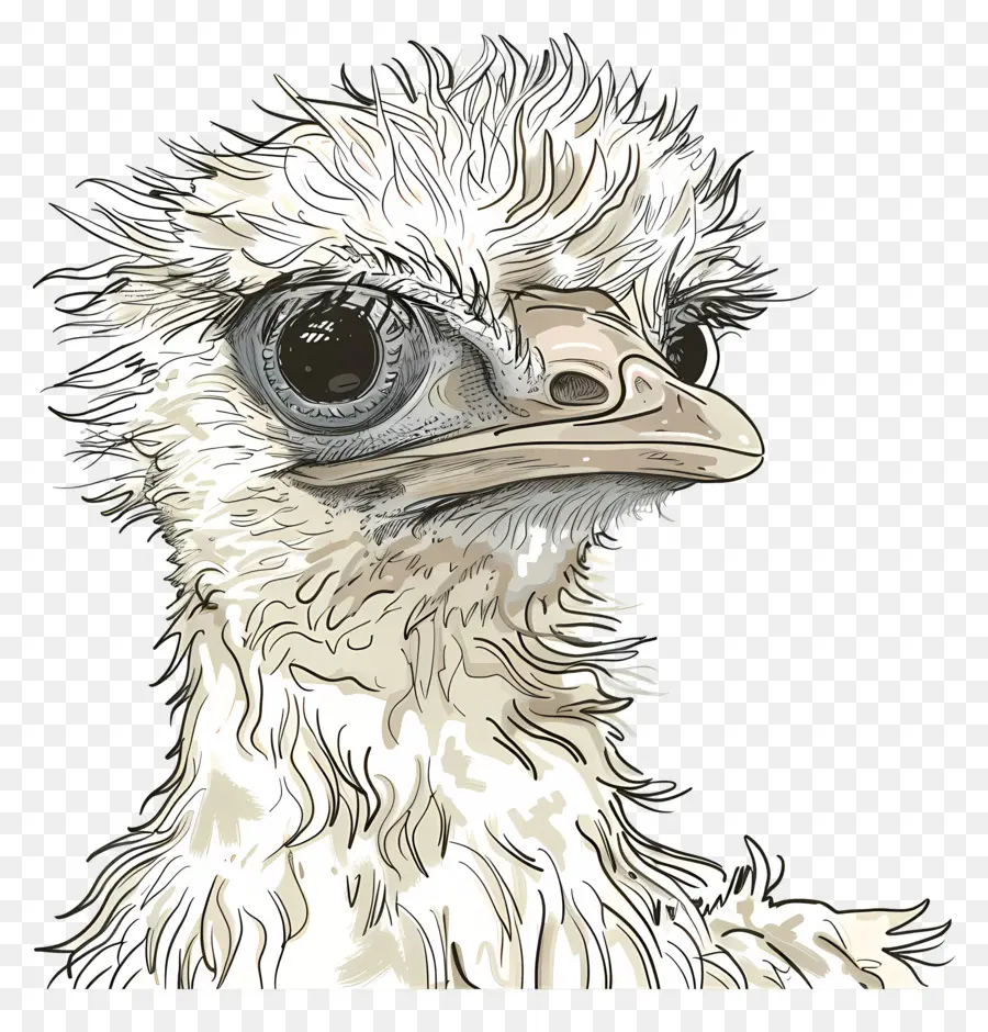 Doodle Ostrich White Feathers grandi uccelli neri occhi neri - Disegno di uno struzzo con piume bianche