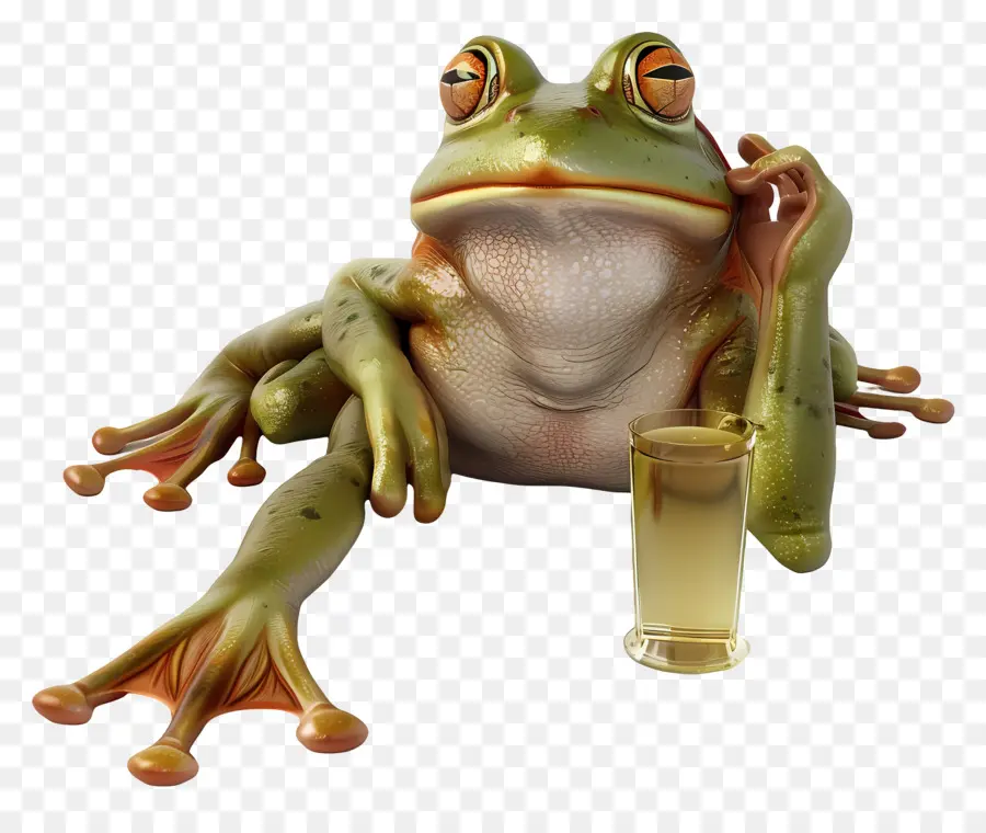 Kater Frosch lustiges humorvolles Tier - Frosch im Hut sitzt mit erhöhtem Getränk