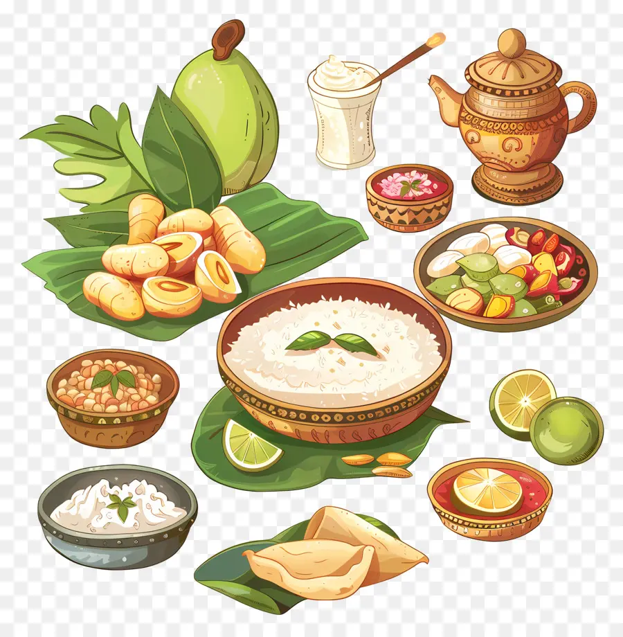 Ugadi Chutney Food Reis Hühnchen Gemüse - Vielfältiger, geschmackvoller Mahlzeit mit Reis, Hühnchen, Curry