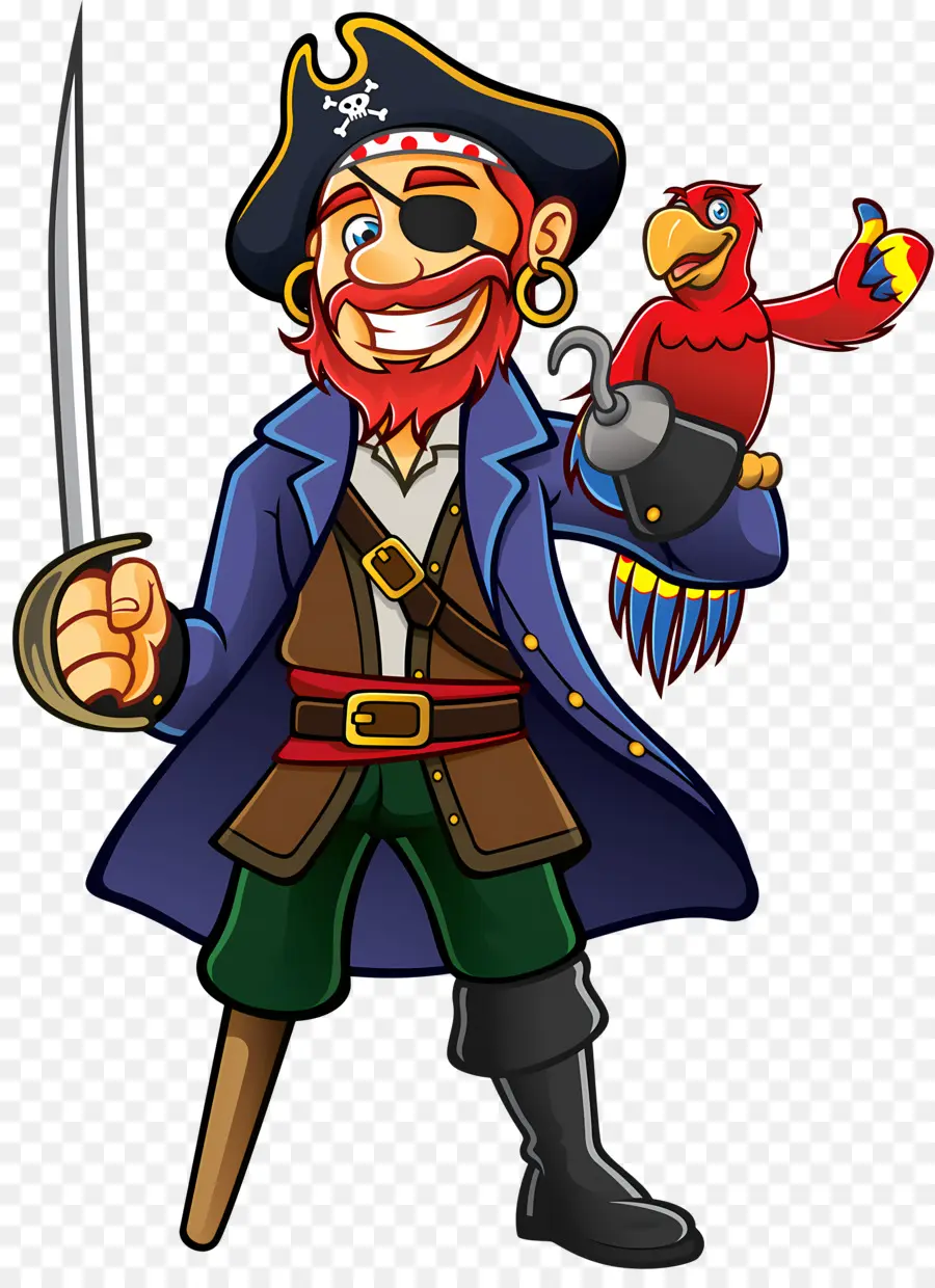 baffi - Cartoon Pirate con pugnali e pappagalli