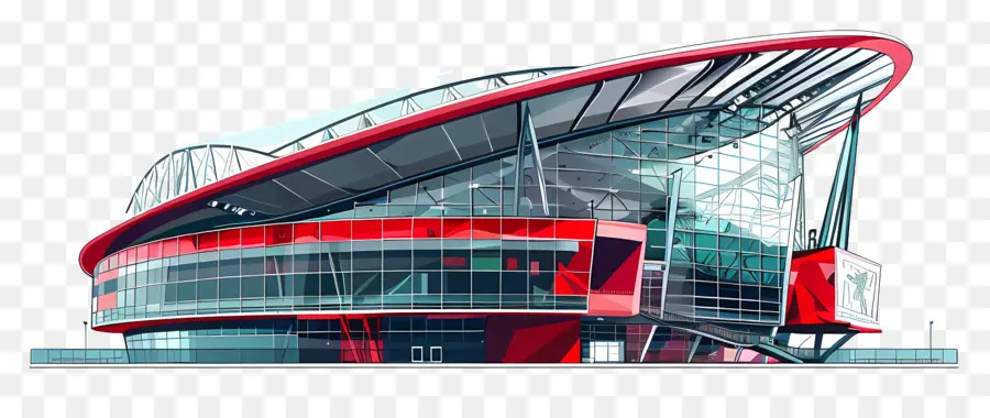 Emirates Stadium Futuristische Architektur gebogenes Dach Rote Außenmetallgebäude - Futuristisches rotes Gebäude mit gekrümmtem Dachdesign