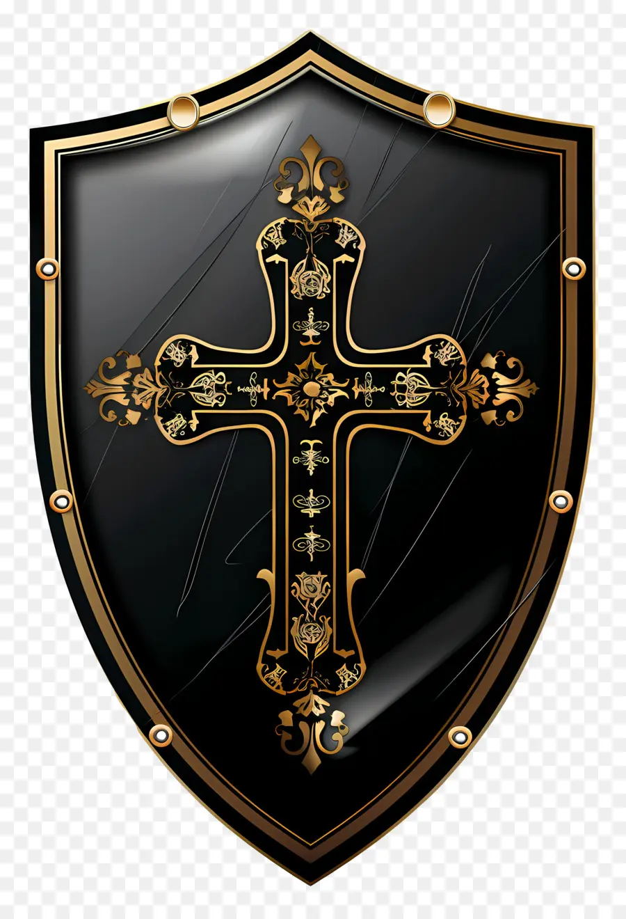 Schutzschildkreuz religiöser christliches Gold - Kompliziertes Schwarz- und Goldkreuzendesign