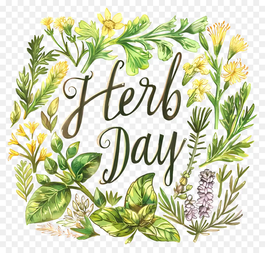 herb day watercolor painting wreath herbs plants