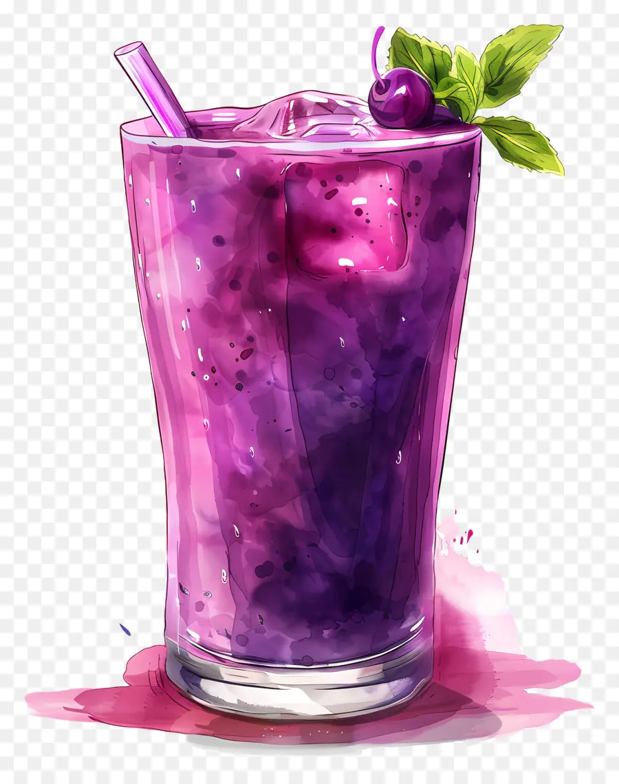 Solkadhi bevi frullati viola bevanda saluta e schiera con foglia di paglia - Frullato viola con foglia verde e paglia