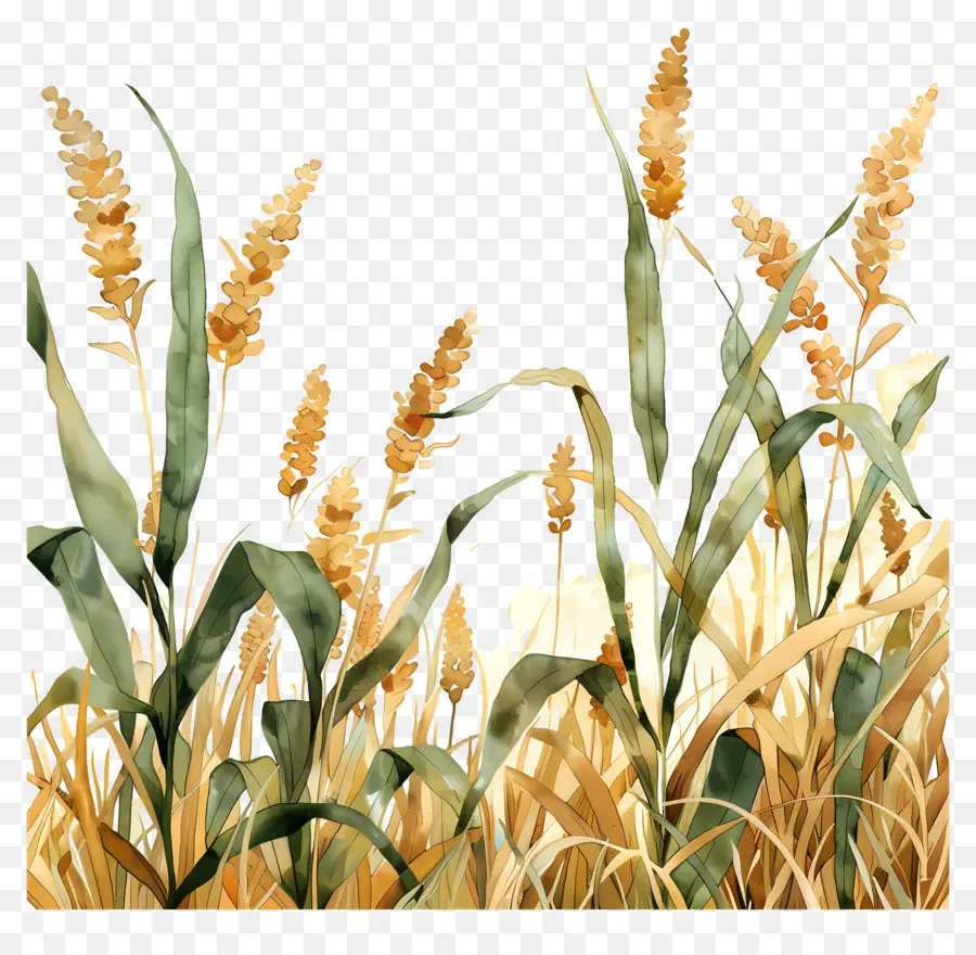 Cornfields WaterColor Painting Field Tall Grass Golden - Golden Grass Field, gambi di mais, paesaggio pacifico
