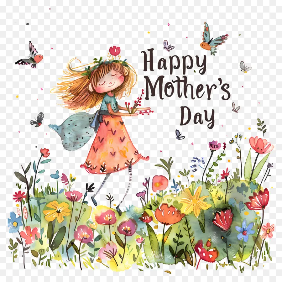 FELICE FESTA DELLA MAMMA - Donna in campo di fiori con lanterna e farfalle