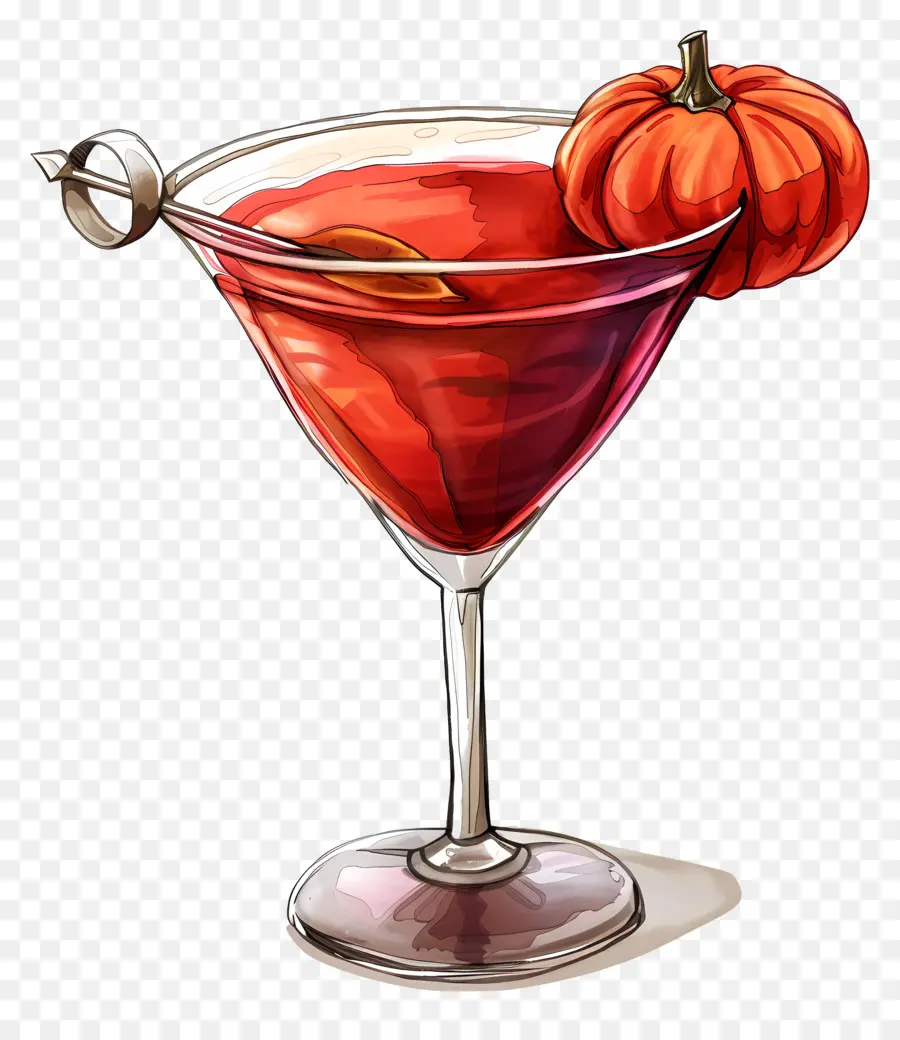 Pumptini Getränk Cocktail Martini Glasrot Alkohol Alkohol - Roter Cocktail mit orangefarbenen Scheiben in Martini -Glas