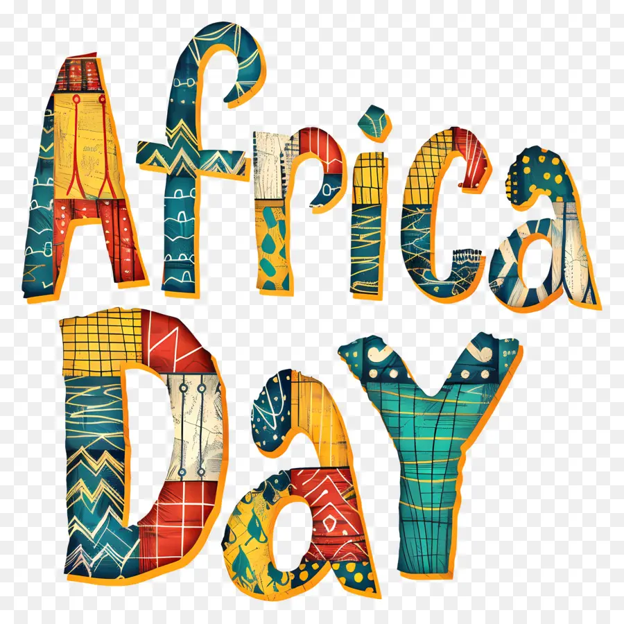 Celebrazione della Giornata dell'Africa ornata colorata vibrante - Testo colorato e ornato che celebra l'Africa Day