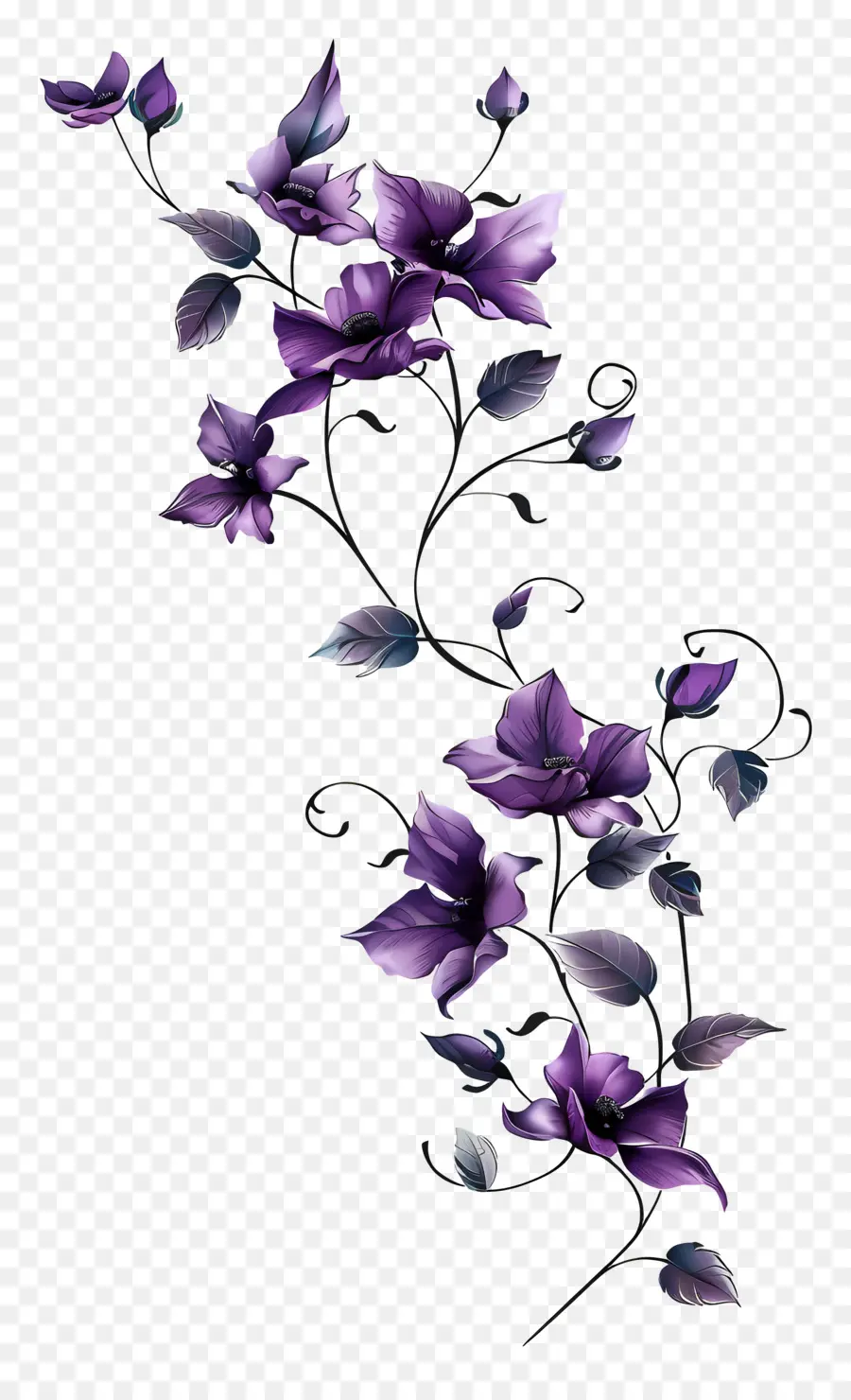 purple flower vine purple flowers bouquet swirling pattern heart-shaped petals