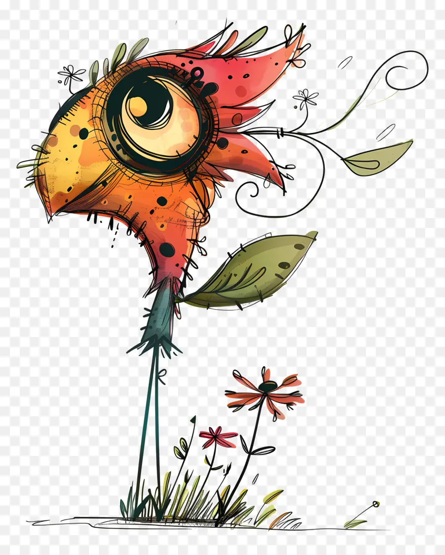 Graffiti animierter Vogel farbenfrohe kreativ - Verspielte, farbenfrohe Vogelillustration mit großen Augen