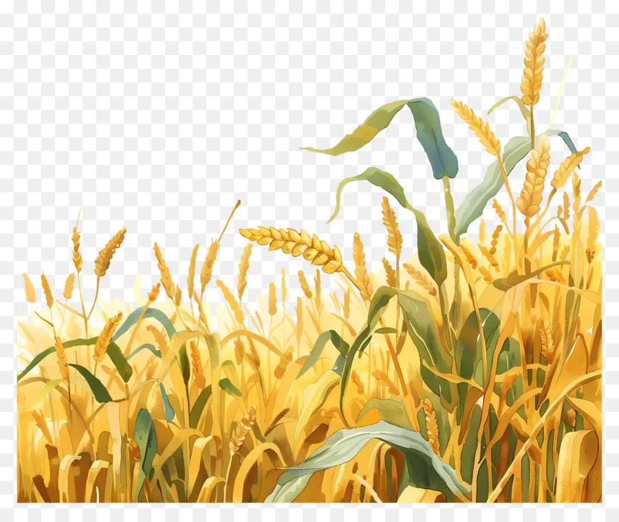 Cornfields Wheat Field Painting Paescape Nature - Campo di grano con fiori gialli. 
Cielo blu