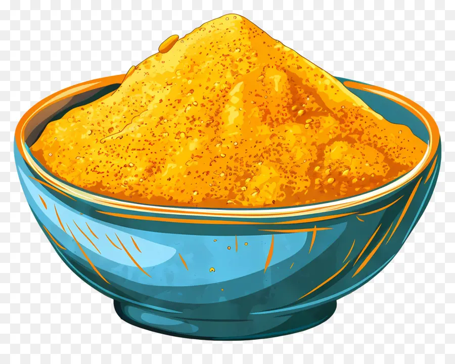 turmeric powder golden powder smooth texture shine blue bowl