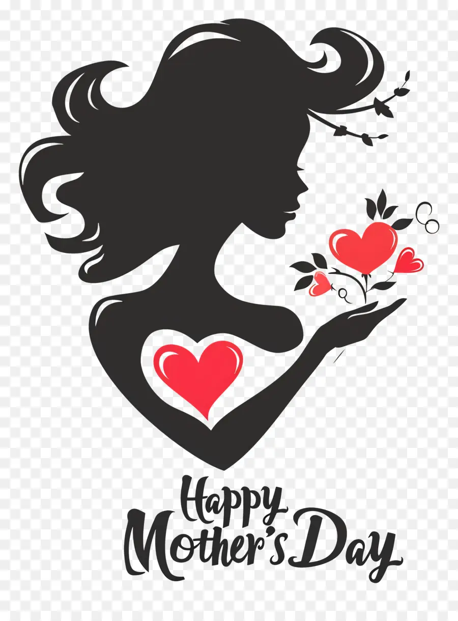 GLÜCKLICH, MUTTER, TAG - Silhouette von Frau, die Herz hält, Muttertag