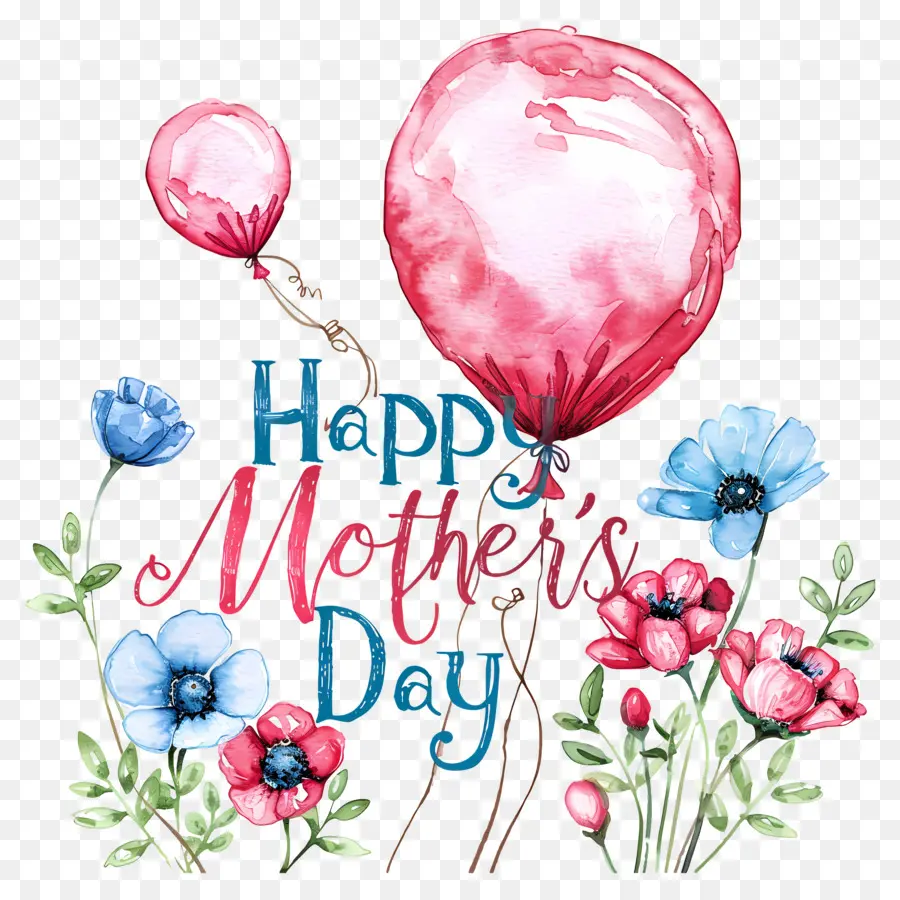 CHÚC MỪNG NGÀY CỦA MẸ - Thẻ ngày của mẹ với khinh khí cầu, hoa, văn bản