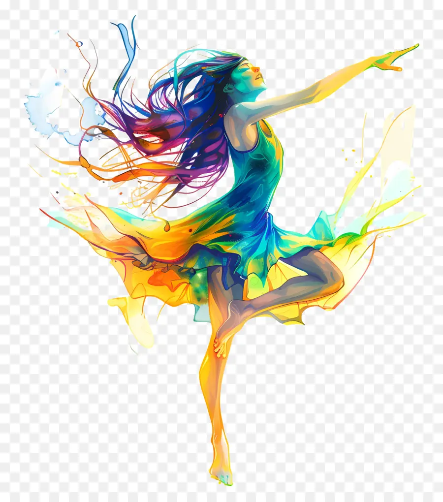 internationale Tanz Tag - Farbenfrohe tanzende Frau mit Farbe Splatter Hintergrund