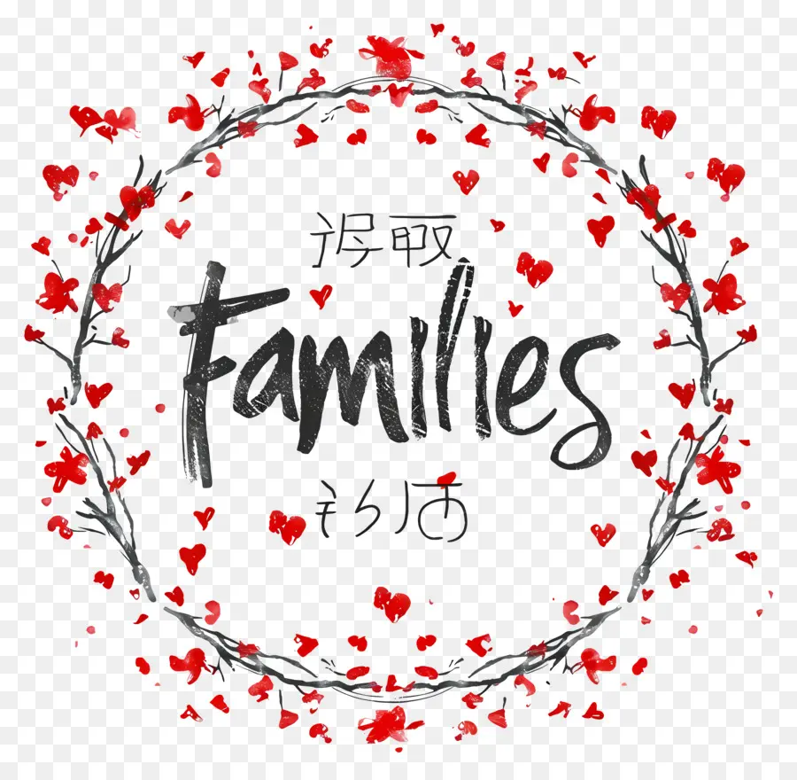 giornata internazionale delle famiglie - Famiglie circondate da cuori e frecce che cadono