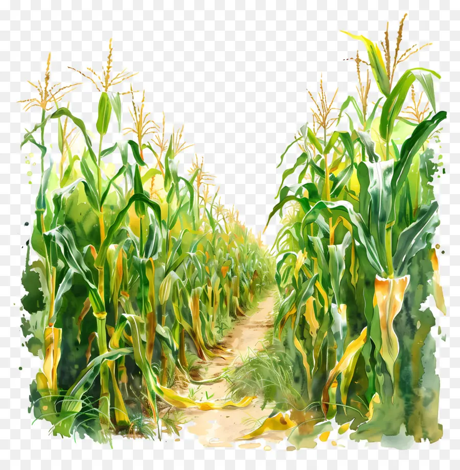 Gambi di mais per via di mais campi gambi di mais - Campo di mais con percorso sterrato, senza ostruzioni