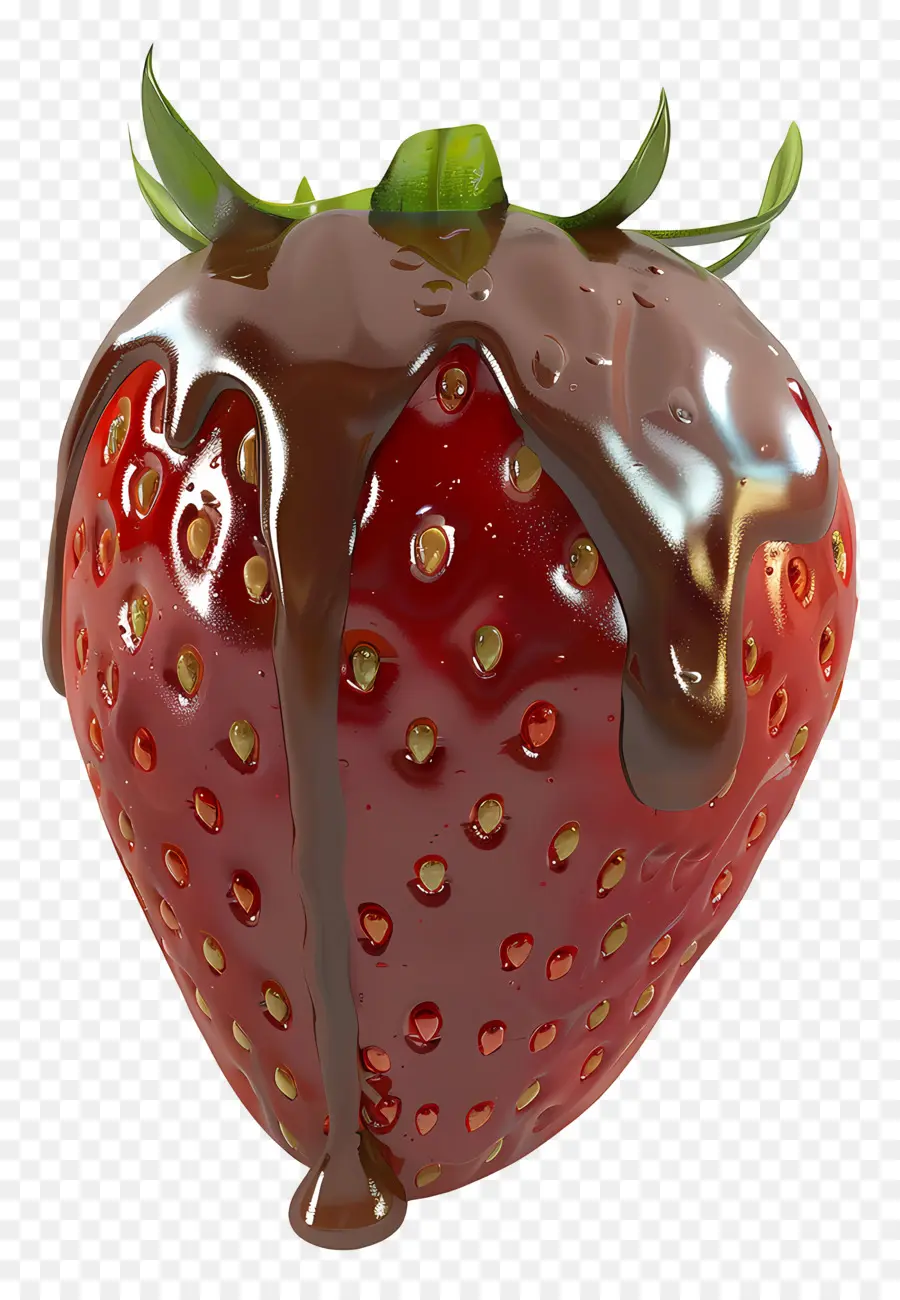 Erdbeere - Schokoladenbedeckte reife rote Erdbeere auf schwarzem Hintergrund