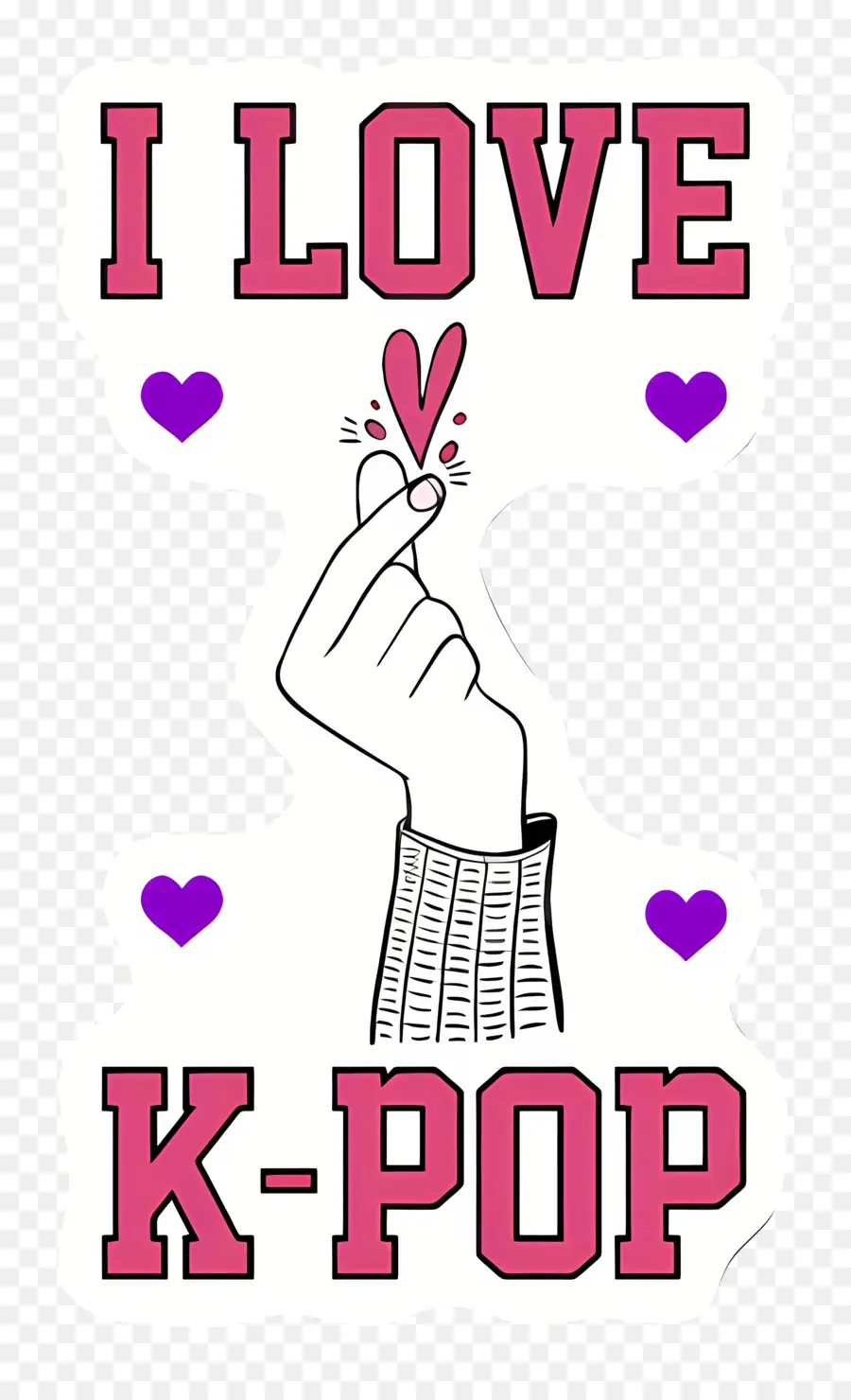 Kpop K-Pop Ich liebe K-Pop-Aufkleber K-Pop - Schwarzer Hintergrund mit rosa Text und Herzen