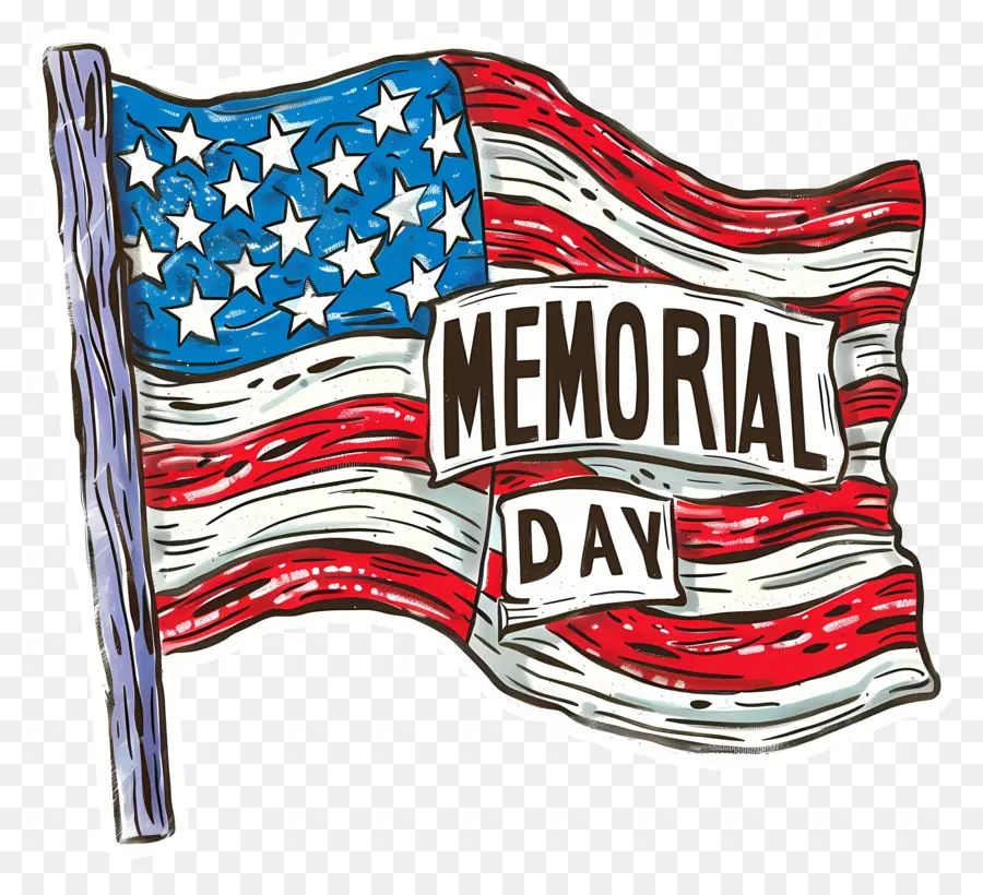 Il Giorno Della Memoria - Flag americana disegnata a mano con testo del Memorial Day