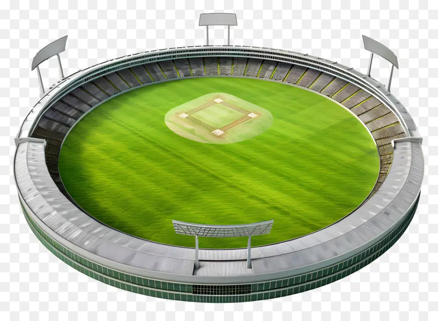 Cricket Stadium Baseball Stadium Green Grass Bleachers Field - Stadio di baseball circolare con cemento e gradinata