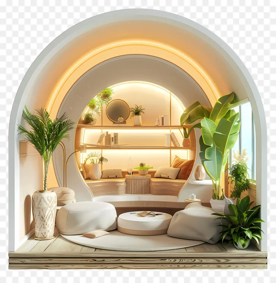 Innenarchitektur Innenarchitektur minimalistisches Dekor Home Dekoration Innenpflanzen - Weißer Raum mit Tisch, Stühlen, Pflanzen, Fenster. 
Friedlich
