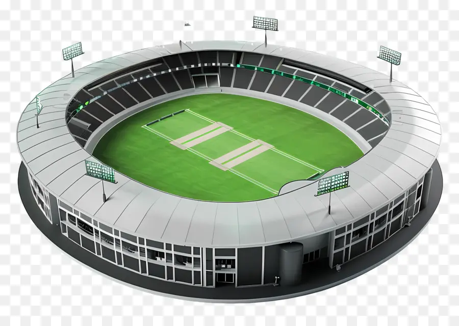Cricket -Stadion Sportstadion Tribünen Flutlicht Grasfeld - Großes Indoor -Sportstadion mit Flutlichtern
