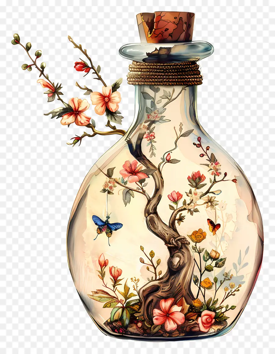 ước gì chai thủy tinh chai Bướm Bướm - Chai thủy tinh với cây, bướm, hoa, động vật