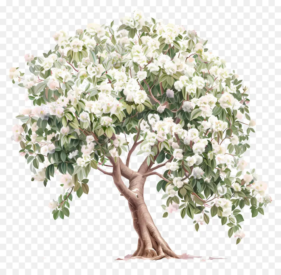 fiore albero - Grande albero di fiori bianco con foglie colorate
