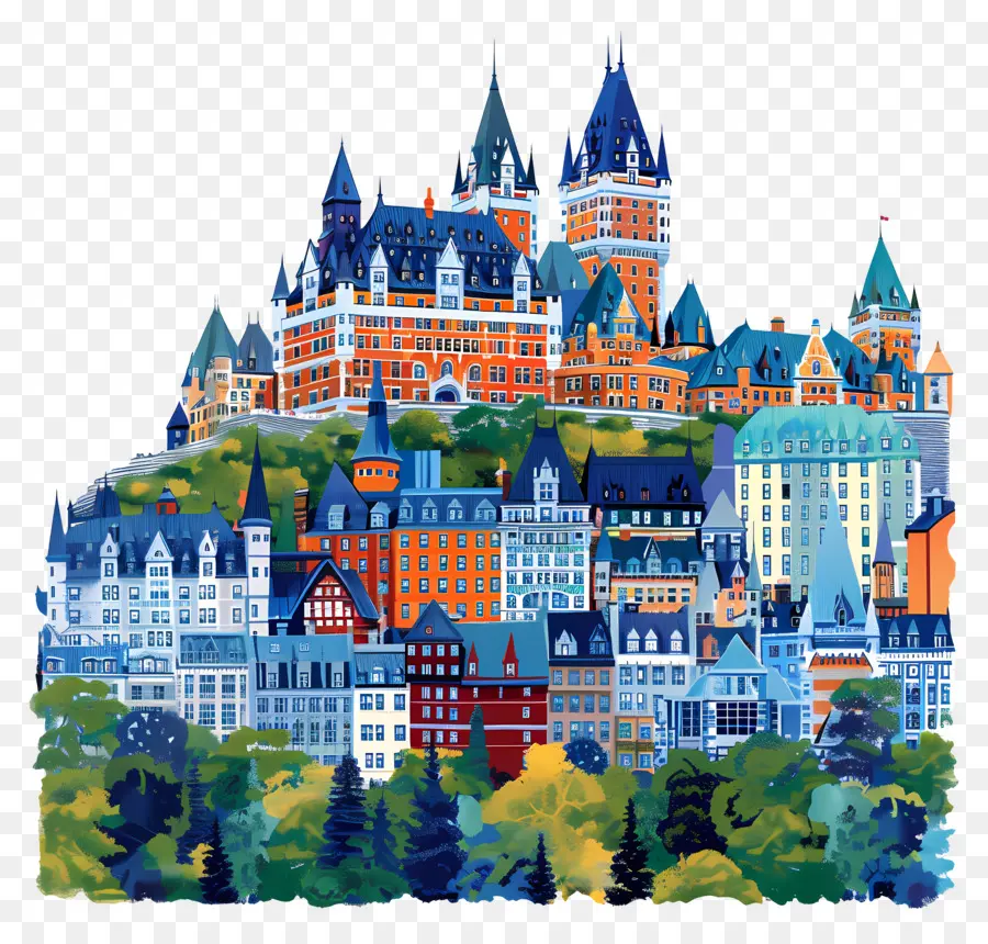Quebec City Skyline Quebec City Canada Citycape Gebäude - Lebendiges Stadtmalerei in Quebec, Kanada