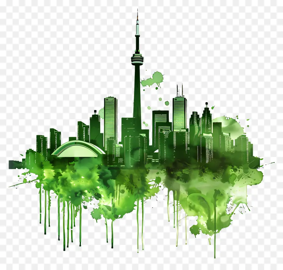 Toronto City Skyline City paesaggio moderno futuristico alti edifici - Skyline futuristico con Green Paint Splash