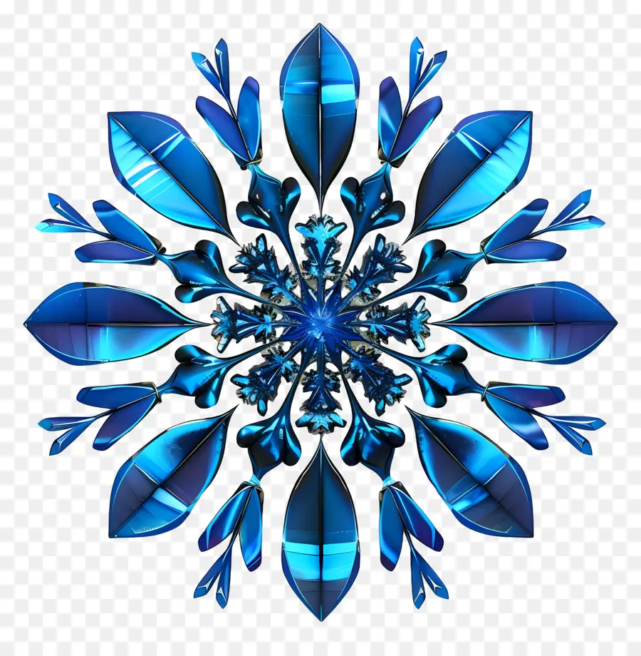 Blaues Schneeflockenblau -Weiß -Blumen -Design komplizierter Muster schwarzes Hintergrund Symmetrisches Design - Blaues und weißes Blumenschneeflake -Design