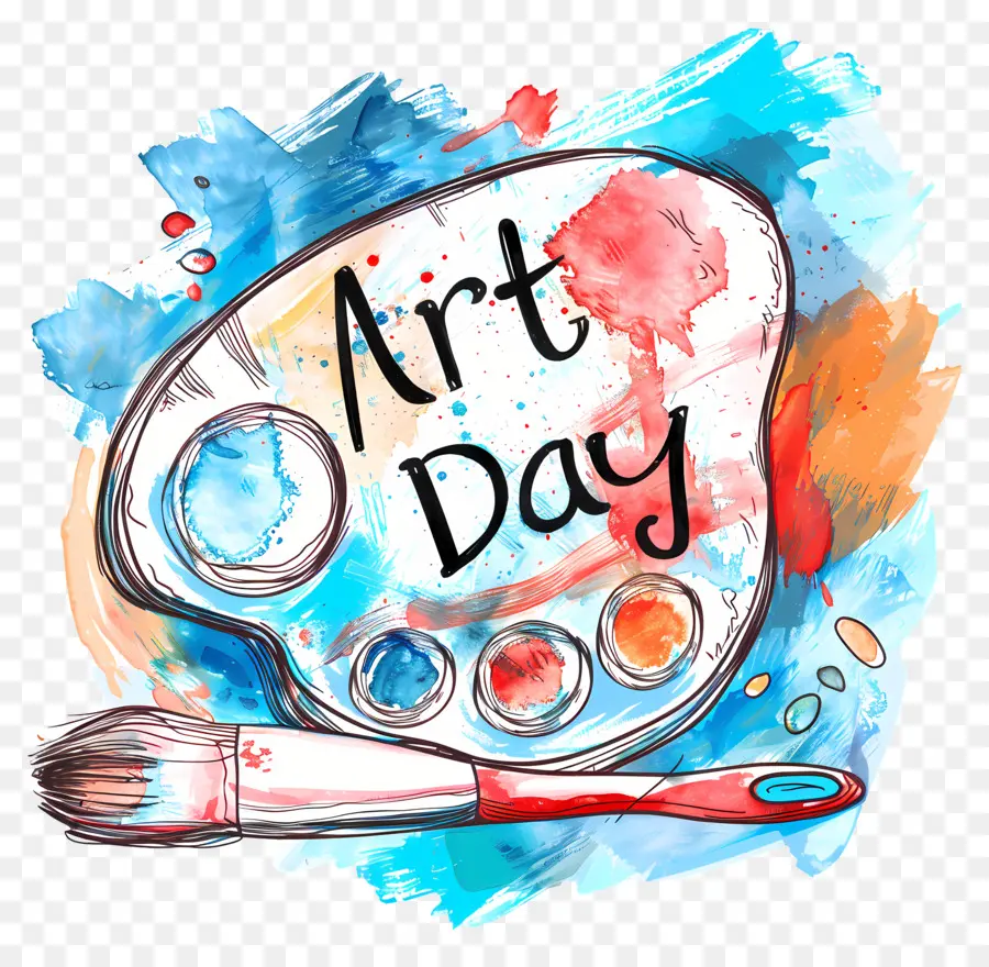 World Art Day Watercolor Painting Paintbrush Palette Art Day - Pittura ad acquerello colorato con tema del giorno dell'arte