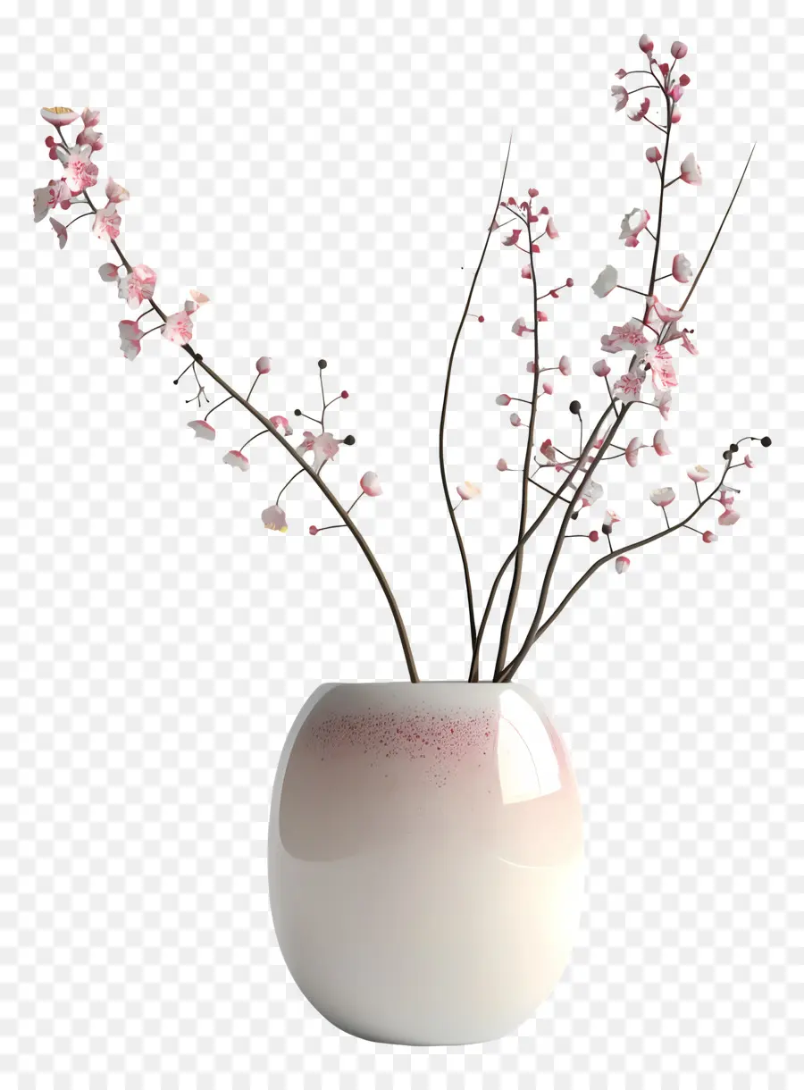 Blumenvase - Weiße Vase mit rosa Blüten auf der schwarzen Oberfläche