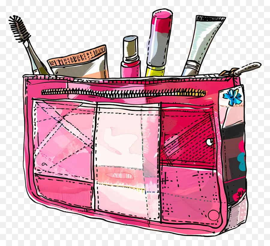 Reisekit Beutel Make -up -Tasche Lippenstift Lidschatten Erröten - Make -up -Tasche mit verschiedenen Produkten, die wunderschön ausgestellt sind