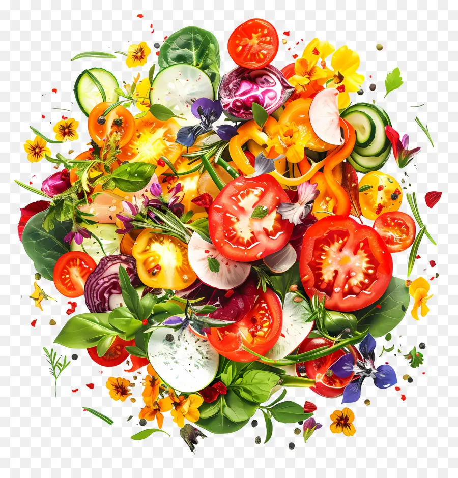 Salad rau quả tươi mát đầy màu sắc - Rau tươi đầy màu sắc trên nền đen