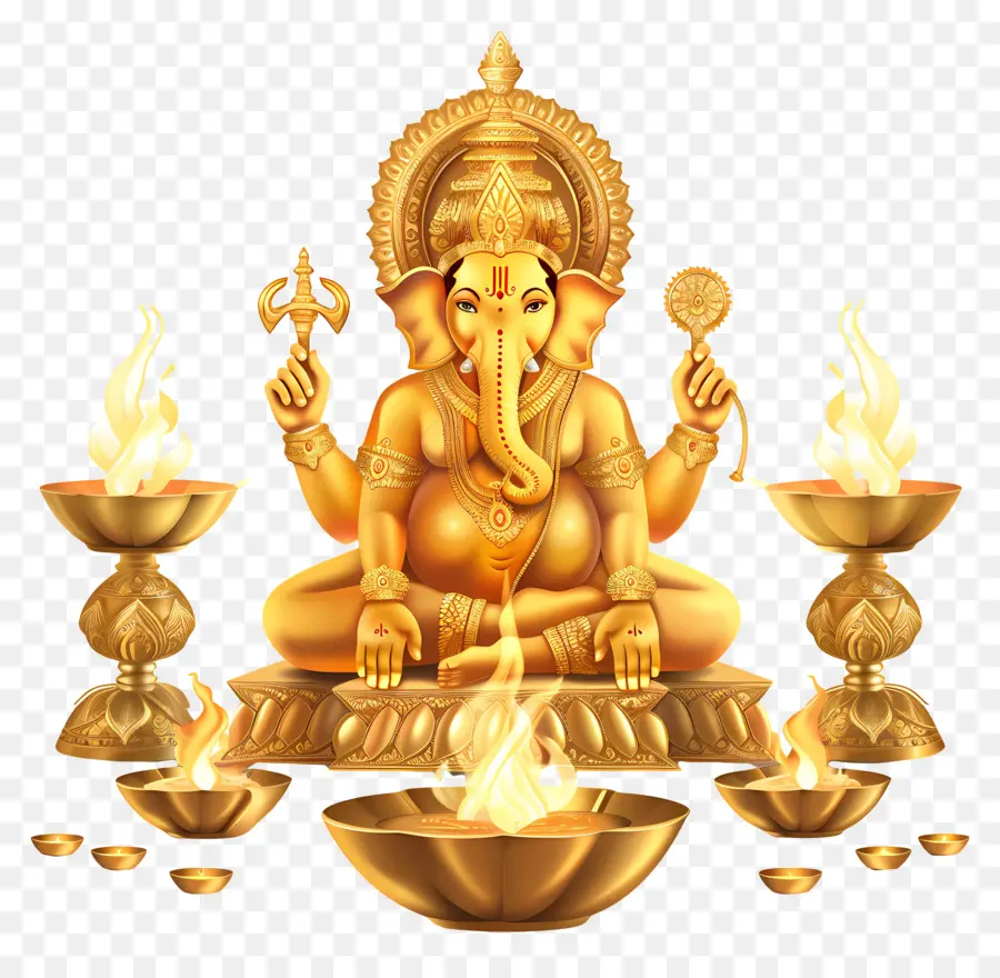chúa ganesh - Tượng Ganesh Golden Lord được bao quanh bởi ngọn lửa