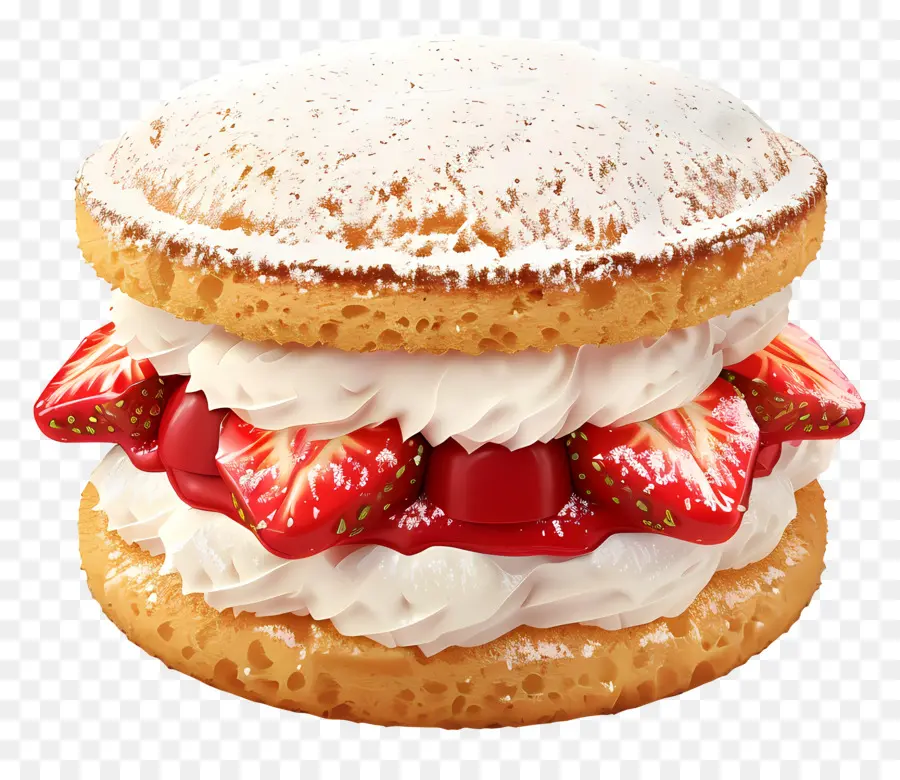 Klassische Victoria Sandwich Strawberry Shortcake Dessert Schlagsahne -Kirsche - Erdbeer -Verknüpfung mit Schlagsahne und Kirsche