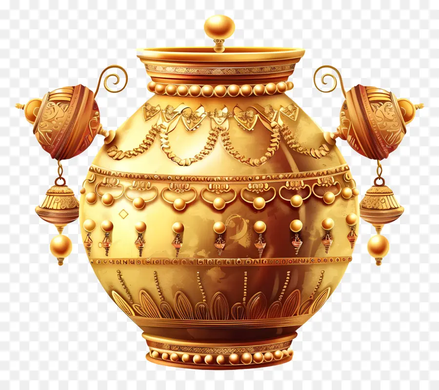 Goldverzierung - Goldene Vase mit komplizierten Mustern und Dekorationen
