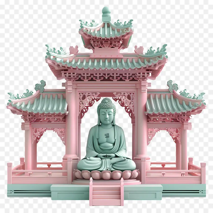 Buddha 3D Rendering Pagoda Person Pillars - Rendering 3D di pagoda pacifica con la persona