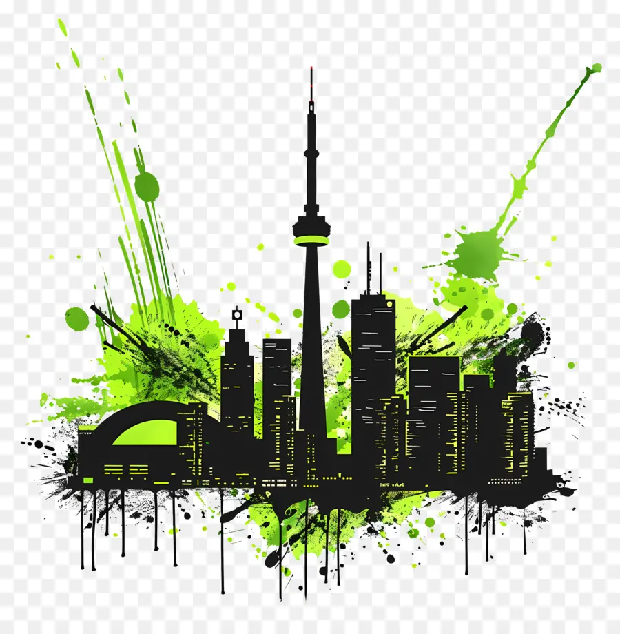 Toronto City Skyline Skyline Buildings Skyscrapers Bandiera canadese - Skyline della città con gru da costruzione, bandiera